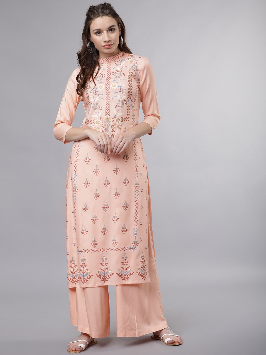 

Vishudh Women Peach-Coloured Printed Kurta with Palazzos