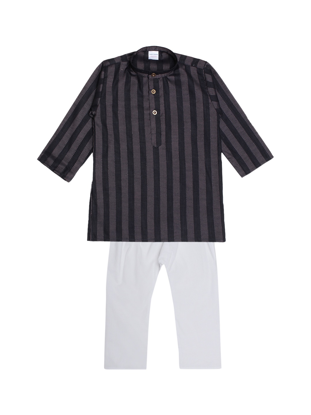

Superminis Boys Black & White Striped Kurta with Pyjamas