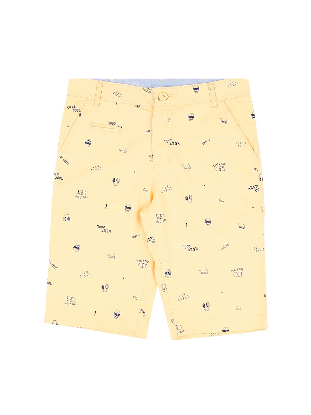 

Pantaloons Junior Boys Yellow & Navy Blue Printed Regular Fit Regular Shorts