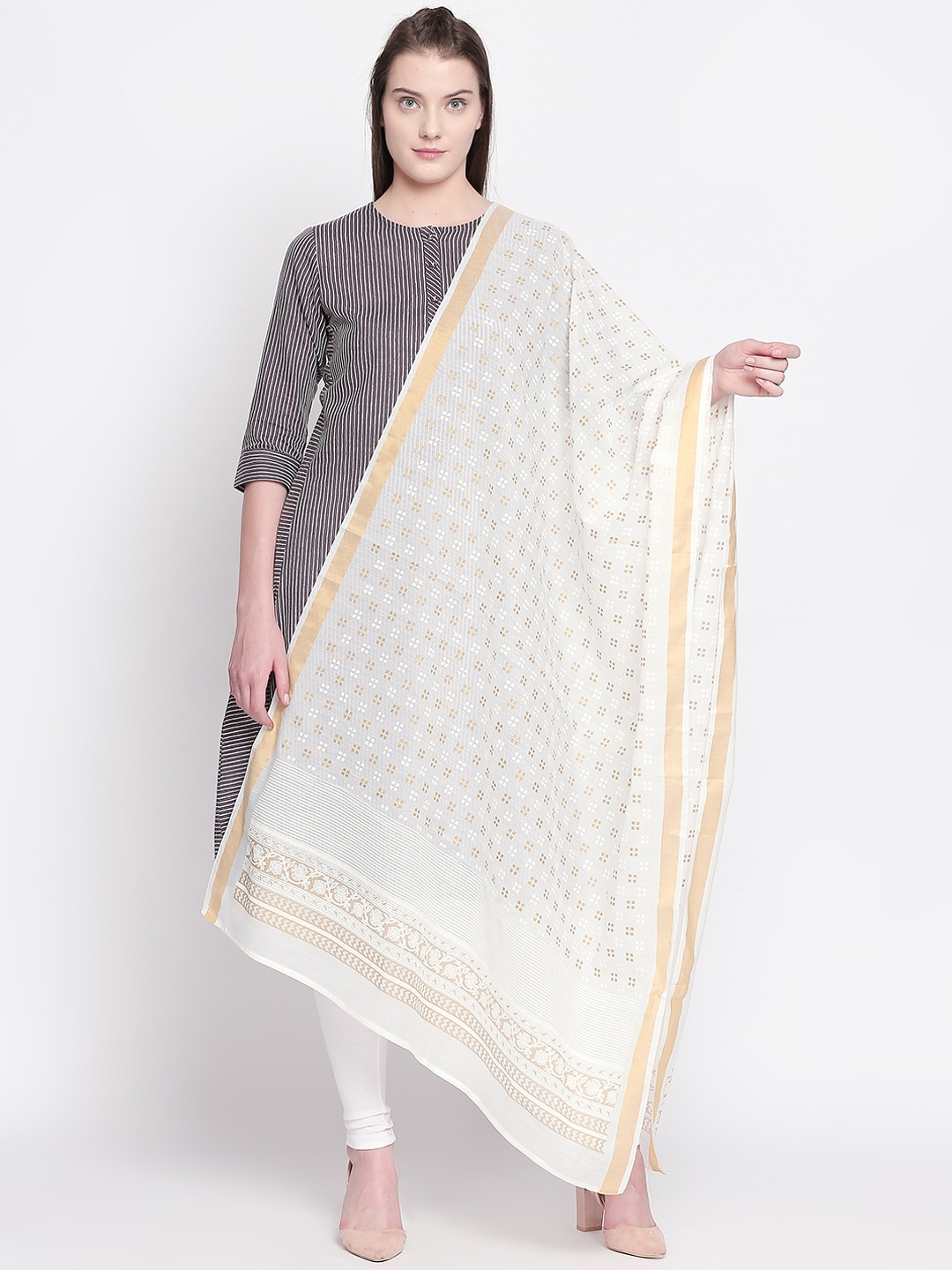 

RANGMANCH BY PANTALOONS Off-White & Gold-Toned Printed Dupatta