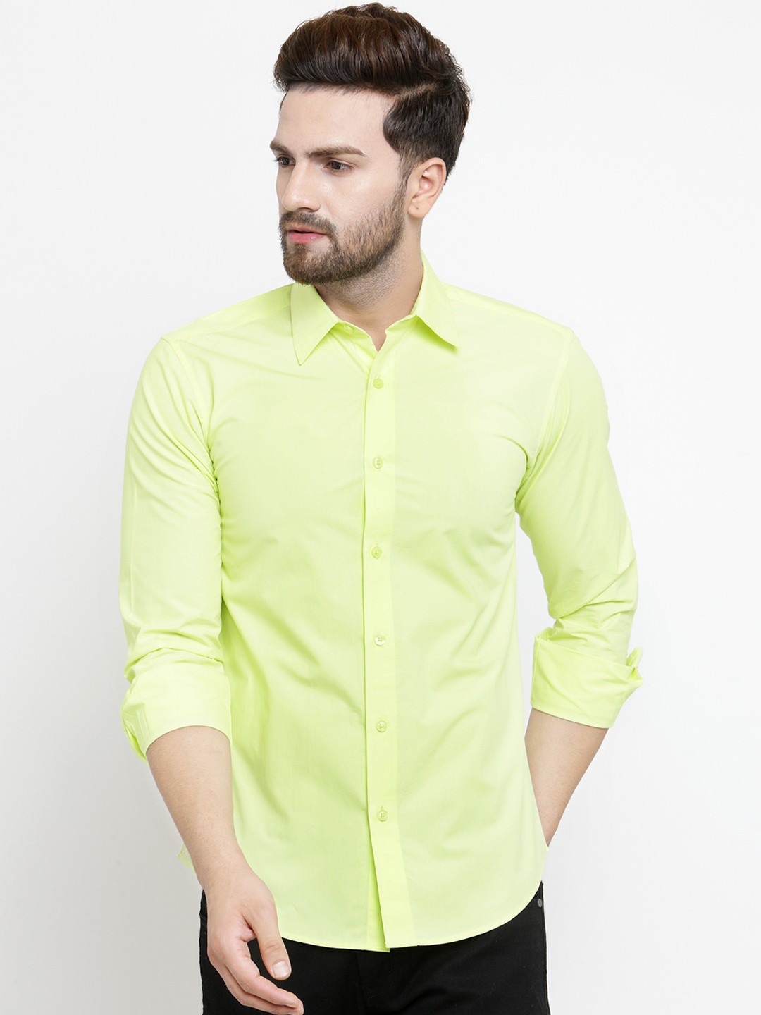 

Purple State Men Lime Green Slim Fit Solid Casual Shirt
