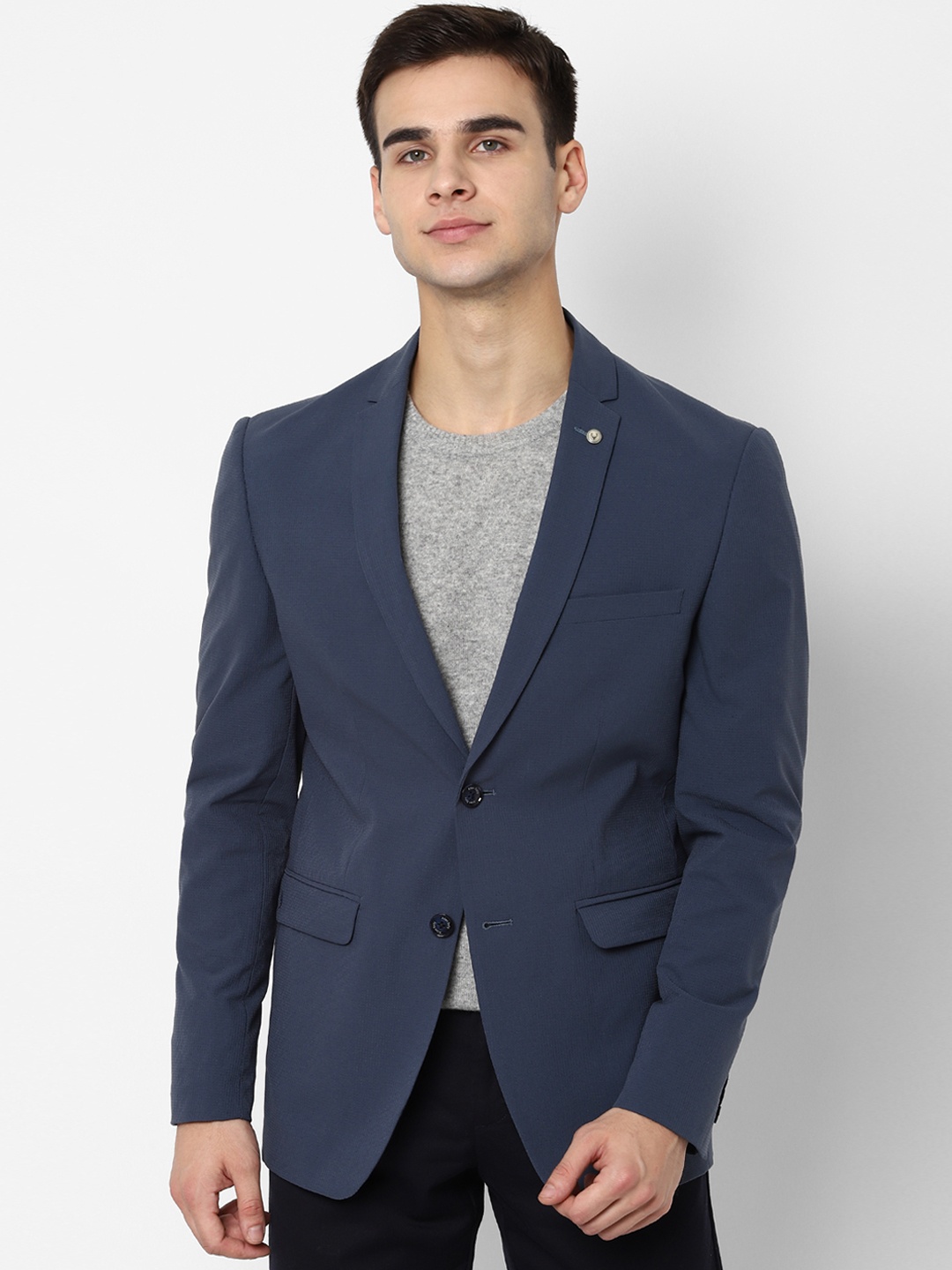 

Allen Solly Men Navy Blue Self-Design Single-Breasted Slim Fit Casual Blazer