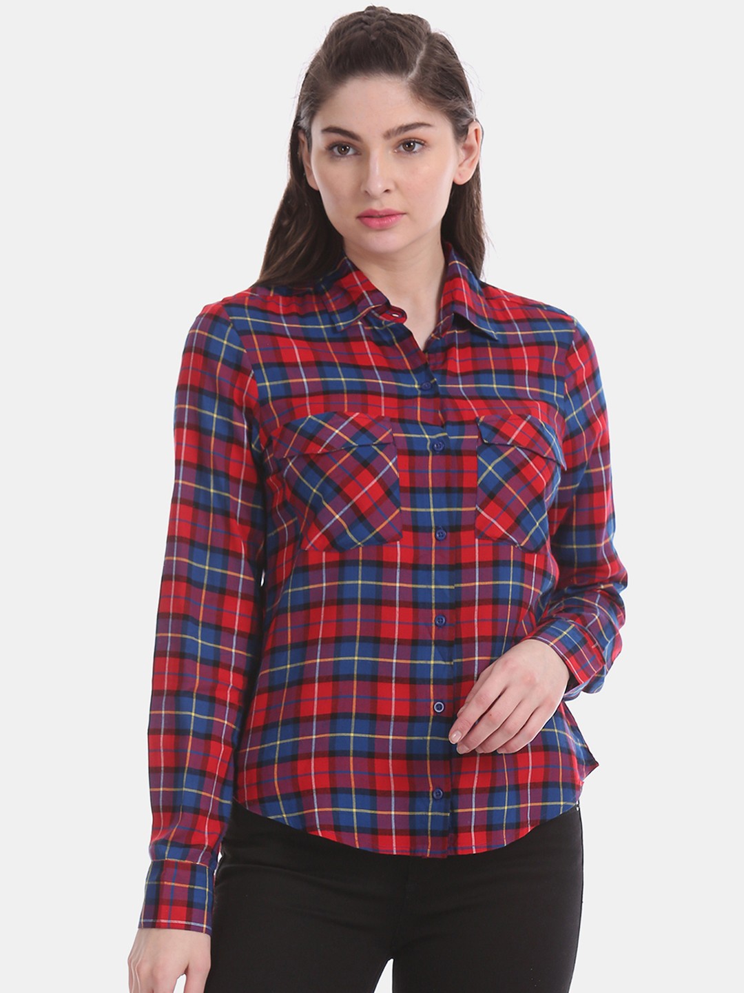 

Aeropostale Women Blue & Red Regular Fit Checked Casual Shirt