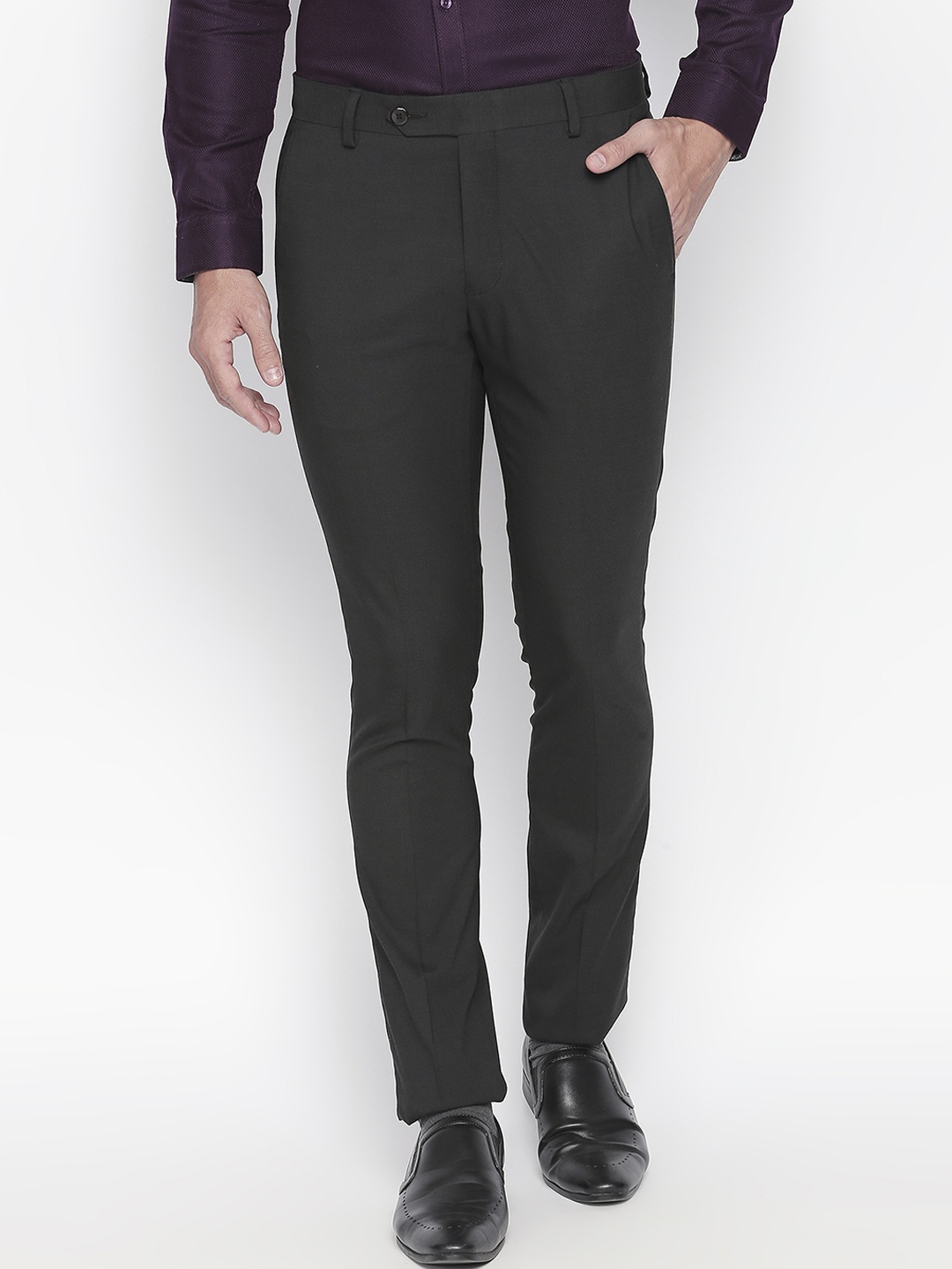 

RICHARD PARKER by Pantaloons Men Grey Slim Fit Solid Formal Trousers