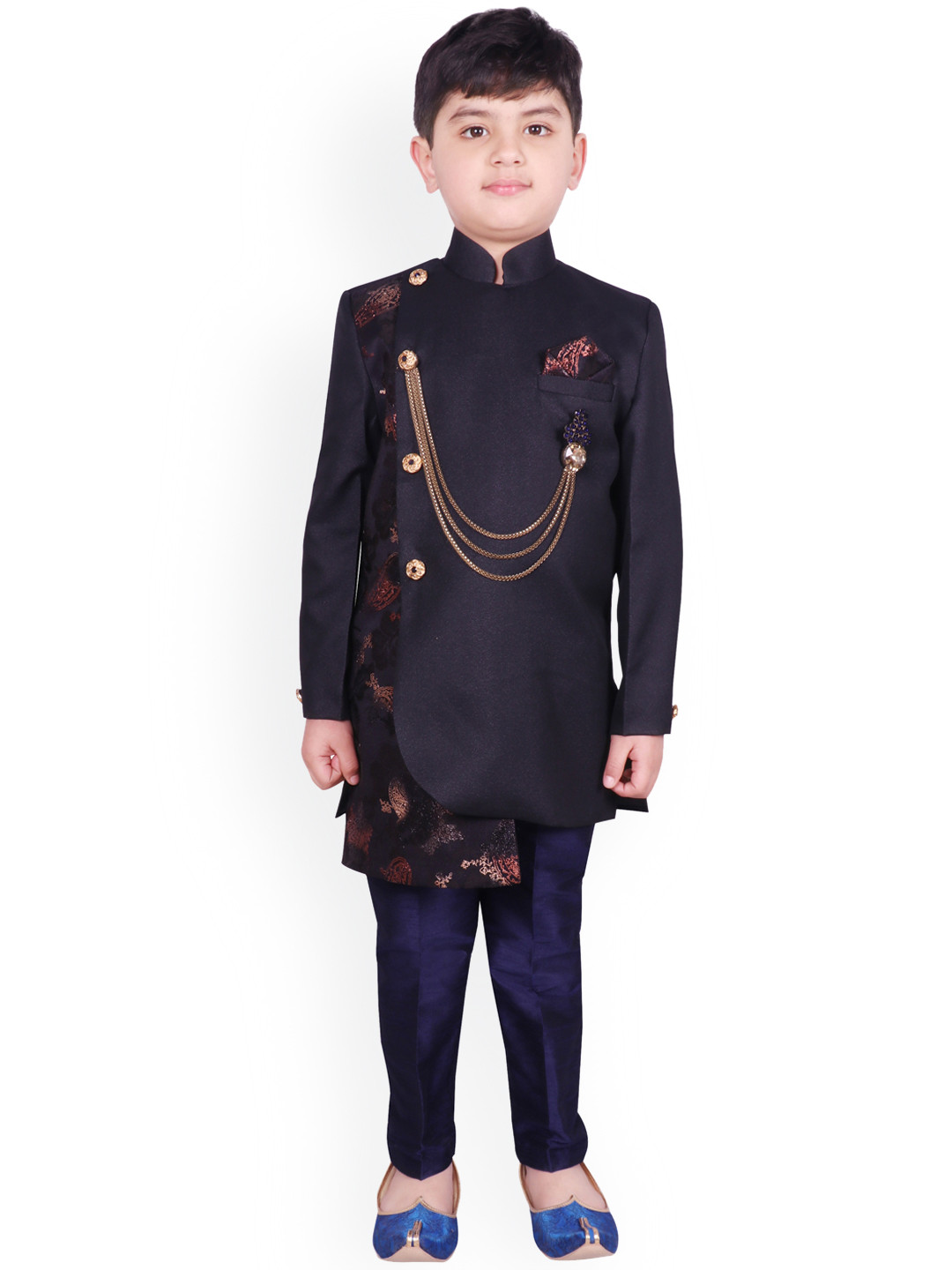 

SG YUVRAJ Boys Navy Blue Silk Sherwani Set