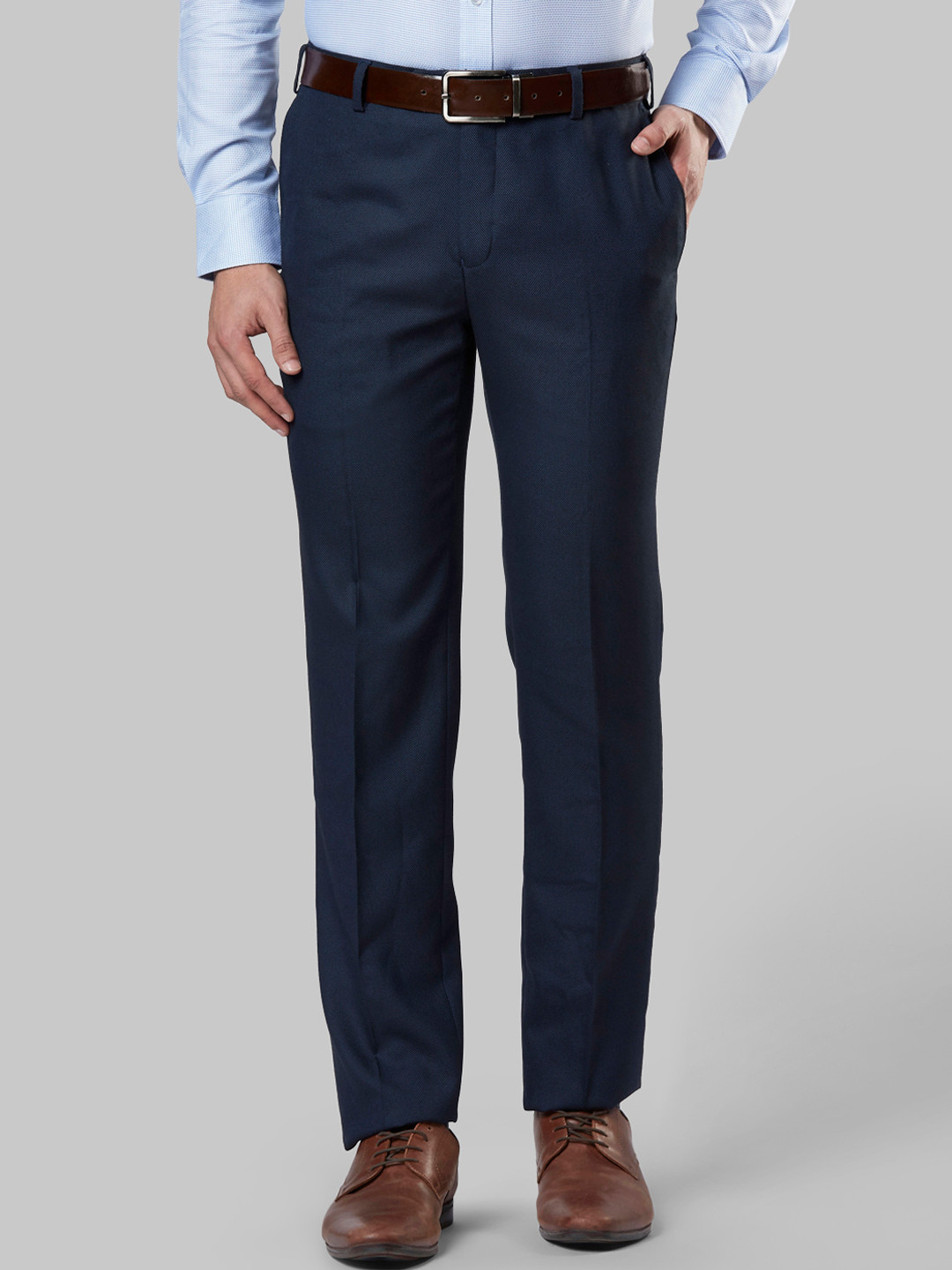 

Raymond Men Blue Slim Fit Solid Formal Trousers