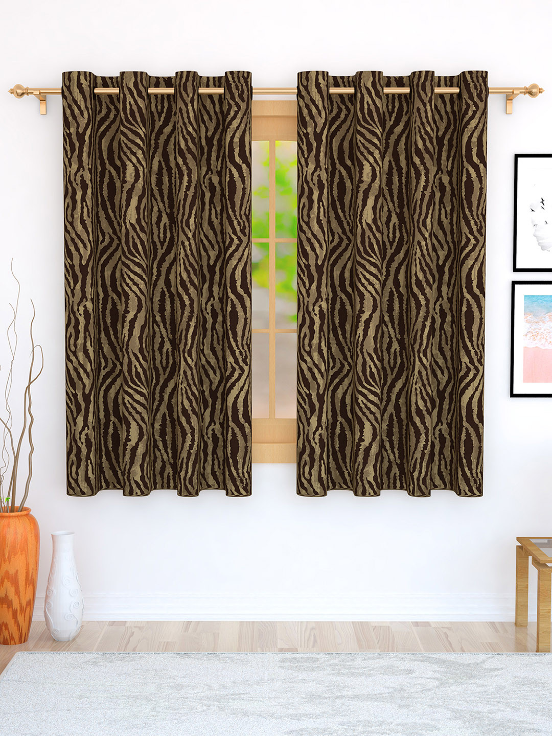 

Story@home Brown & Gold-Toned Set of 2 Jacquard Textured Window Curtains