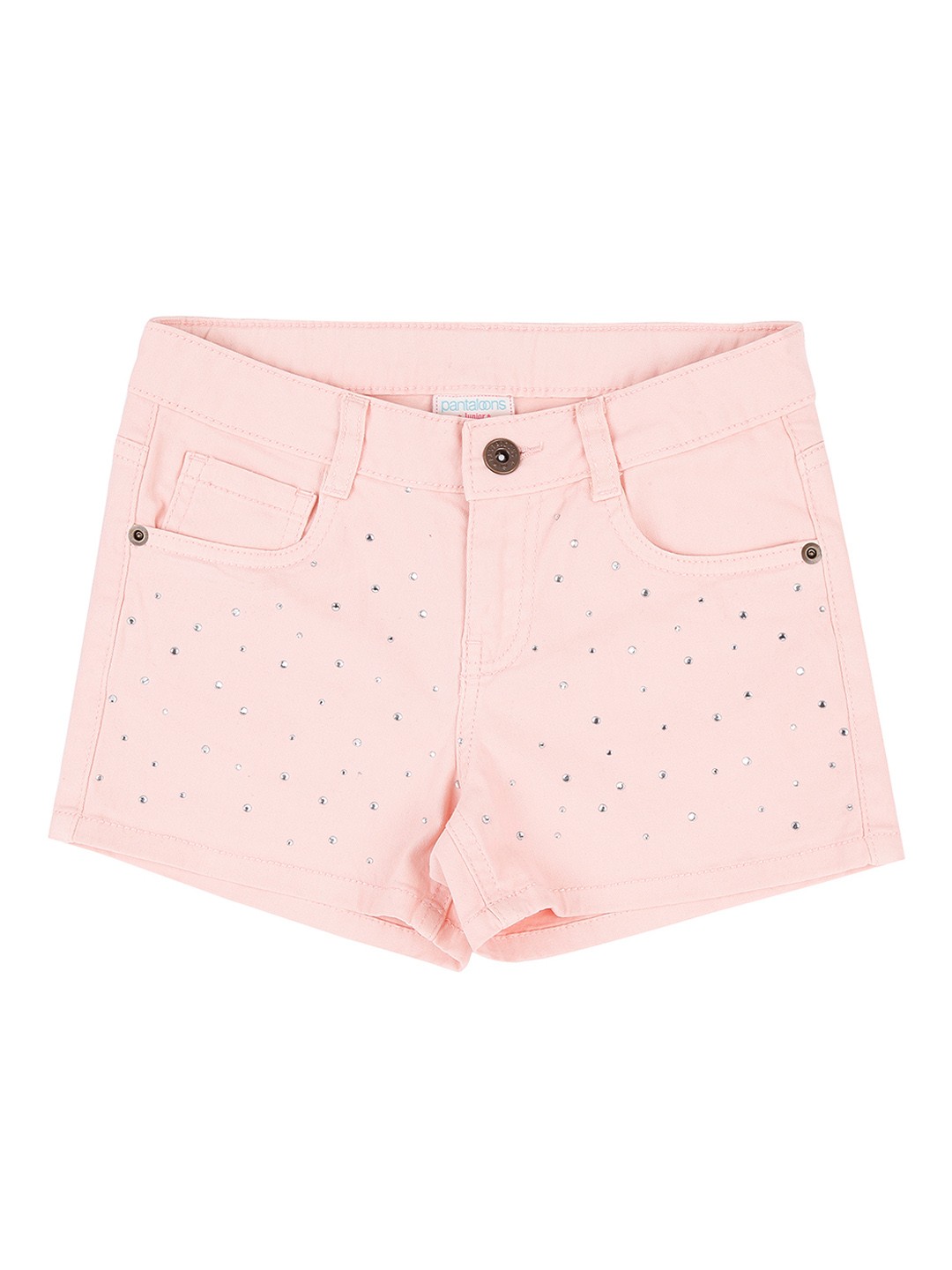 

Pantaloons Junior Girls Pink Solid Regular Fit Denim Shorts