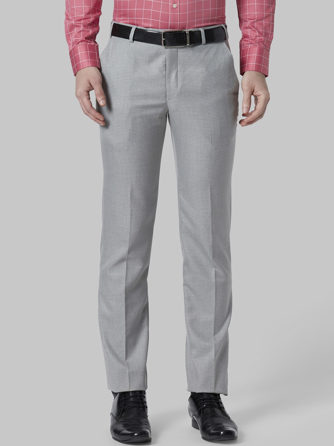 Park Avenue Men Grey Slim Fit Checked Formal Trousers