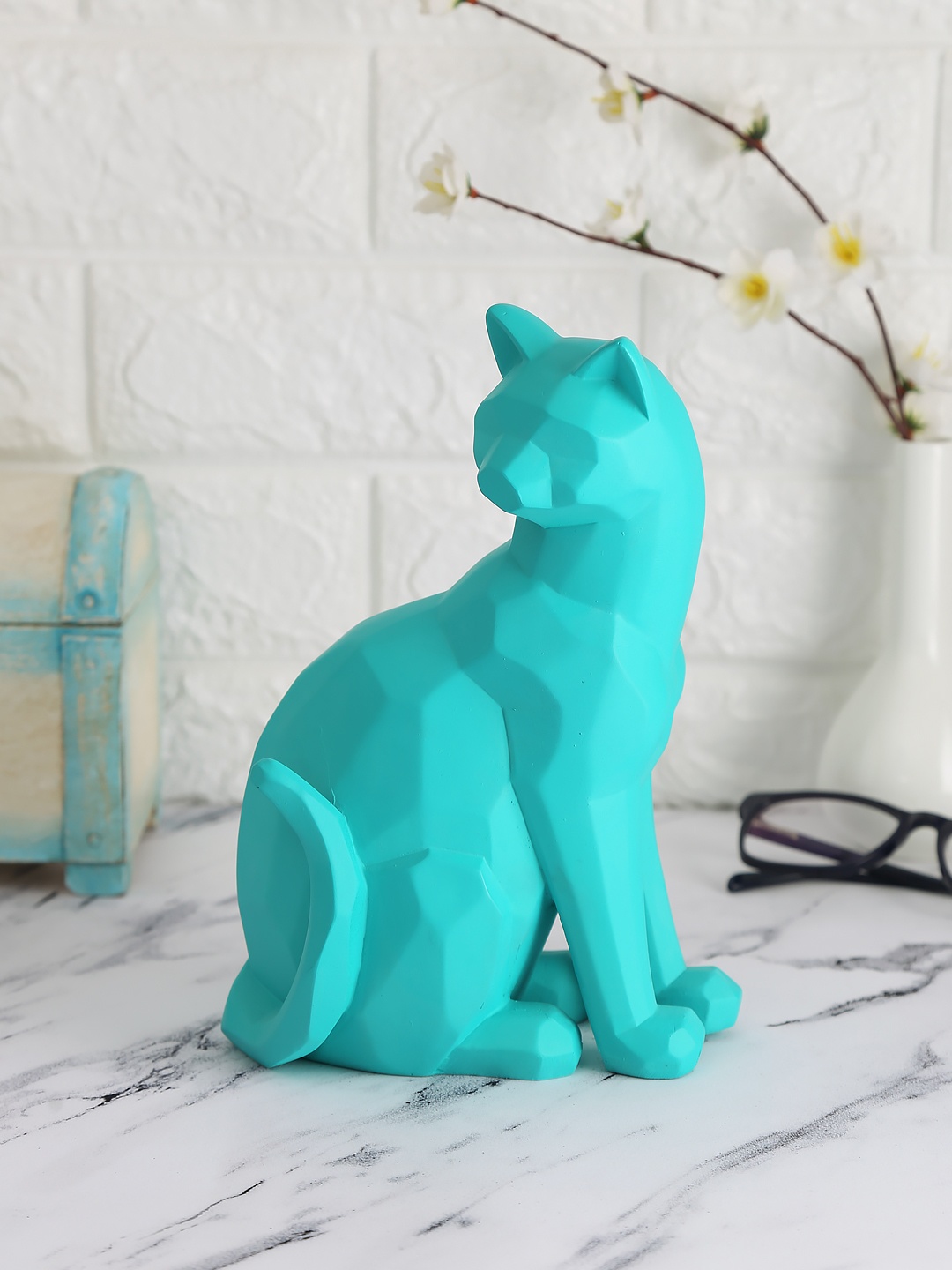 

India Circus by Krsnaa Mehta Turquoise Blue Solid Cat Figurine