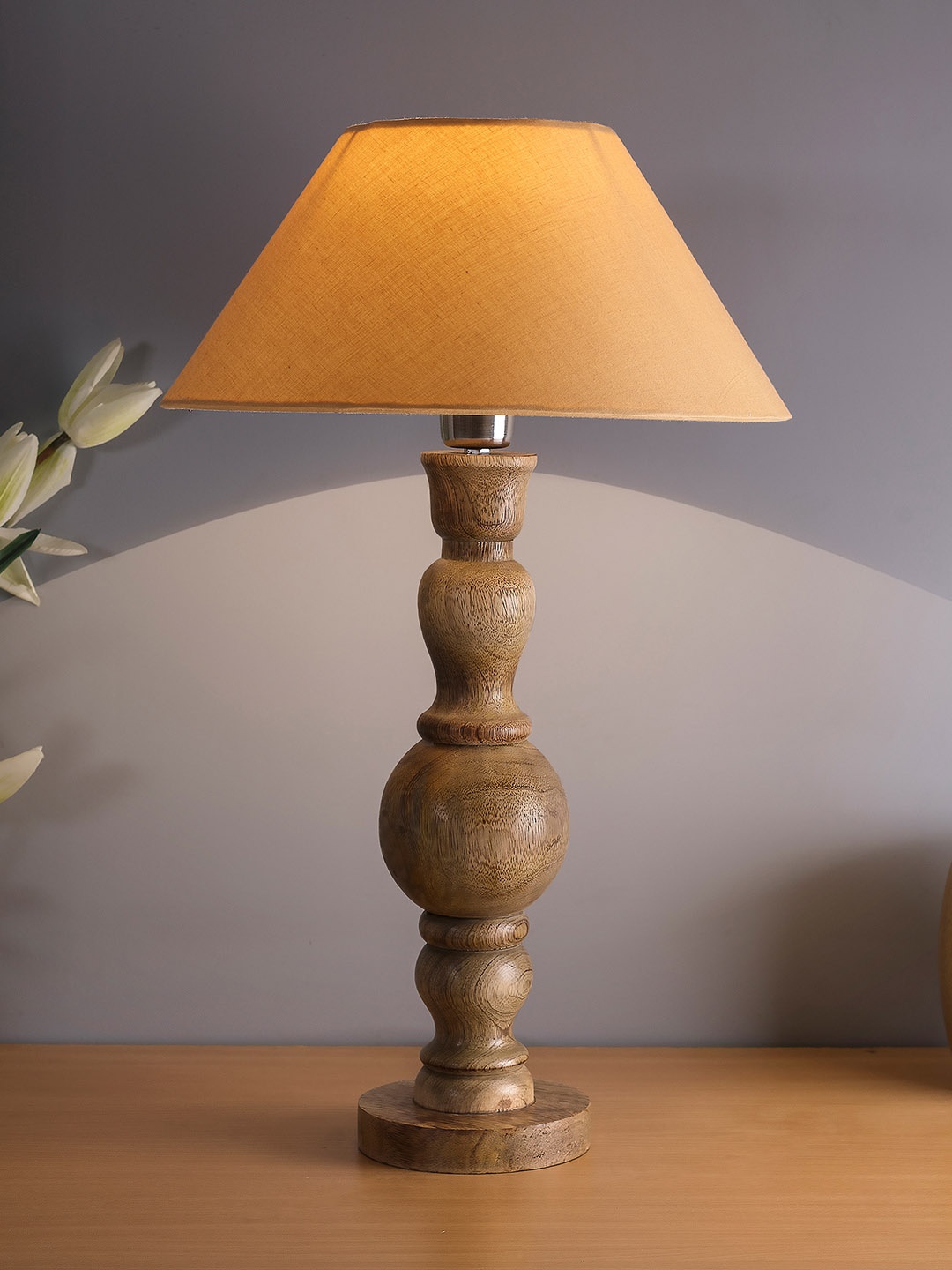 Homesake Beige Solid Handcrafted Table Lamp with Shade