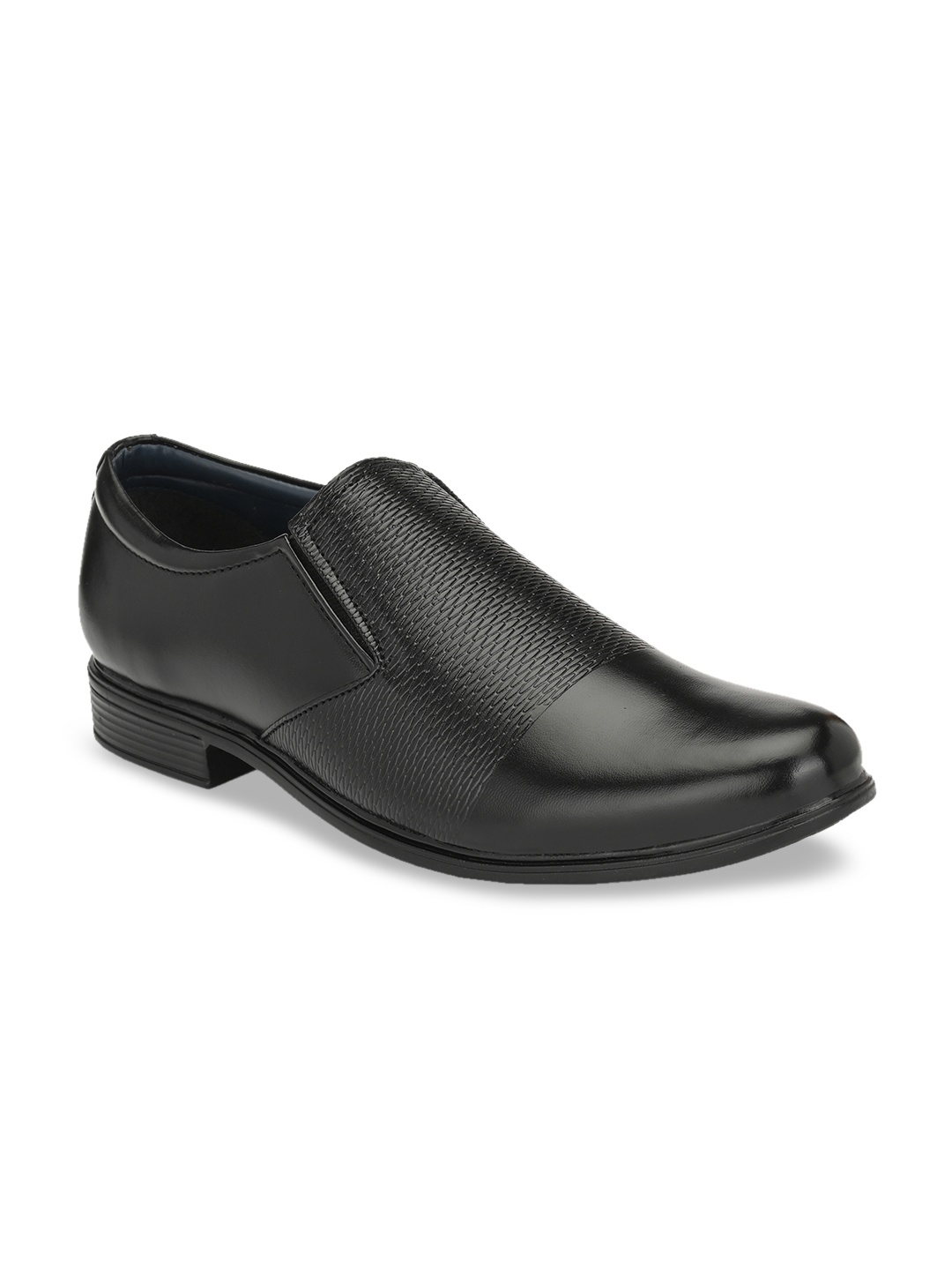 

Azzaro Black Men Black Textured Formal Slip-Ons