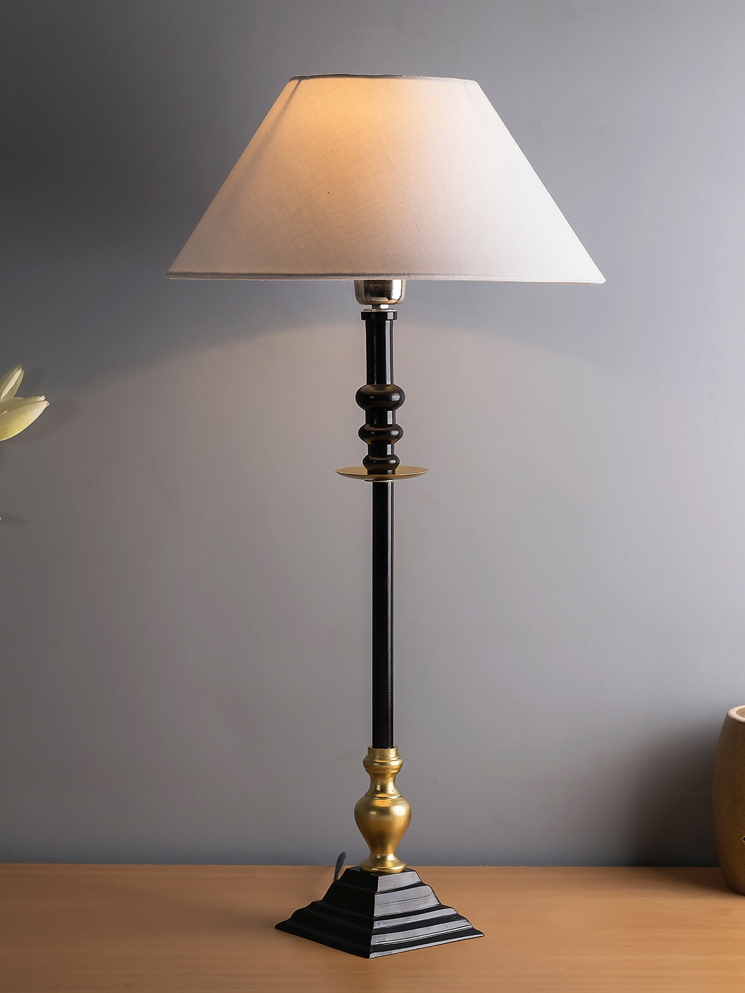 

Homesake White & Black Solid Handcrafted Bedside Standard Table Lamp with Shade