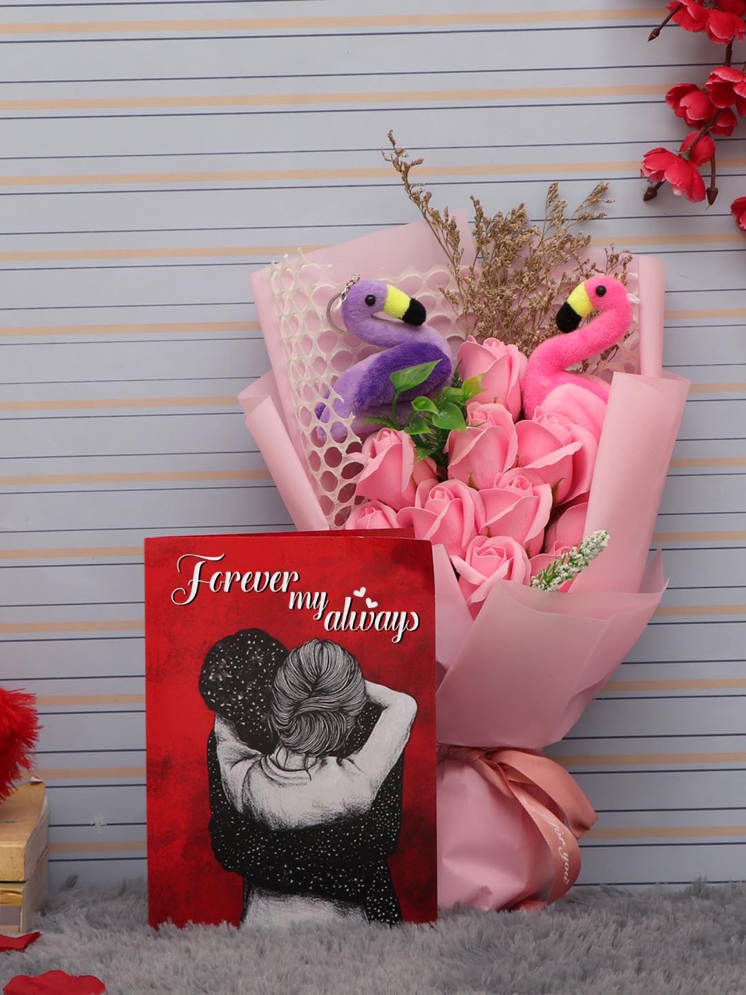 

TIED RIBBONS Artificial Scented Flower Bouquet with Card, Red