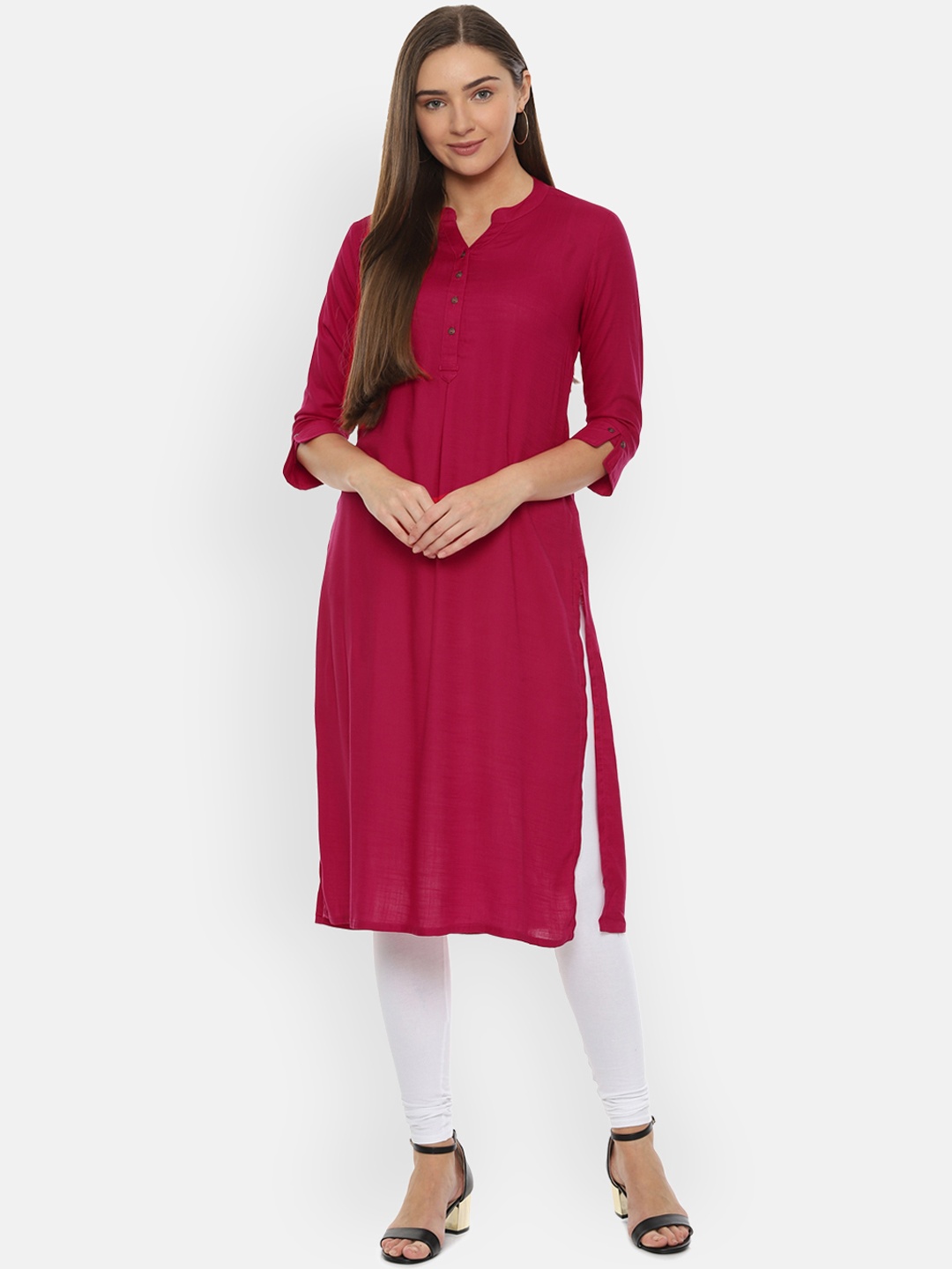 

People Women Pink Solid Straight Kurta