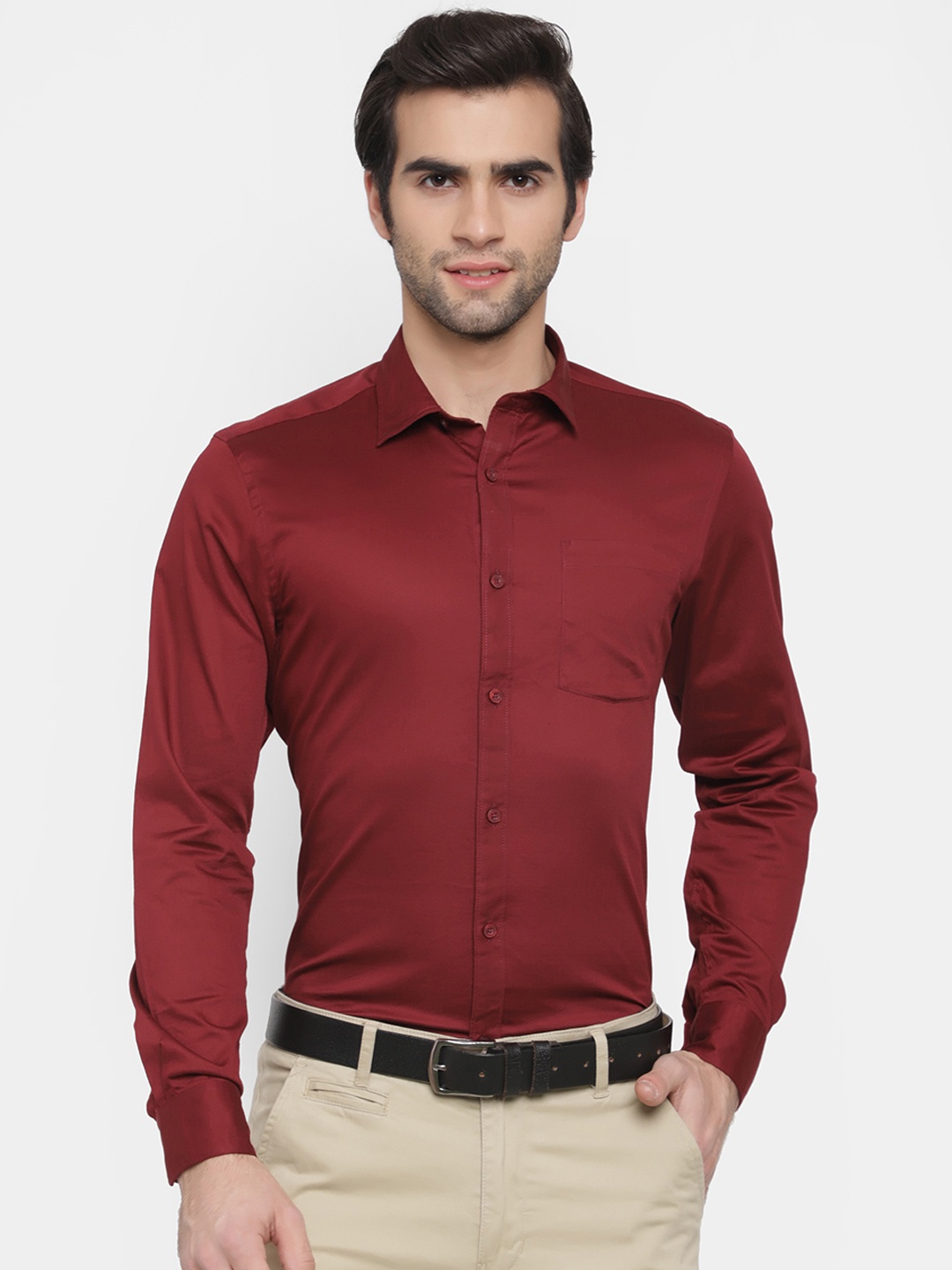 

cape canary Men Maroon Regular Fit Solid Formal Shirt