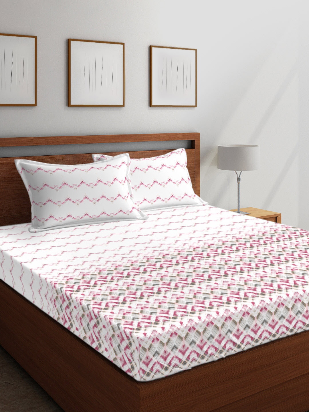 

Boutique Living India Pink & Blue Abstract 144 TC Cotton 1 King Bedsheet with 2 Pillow Covers