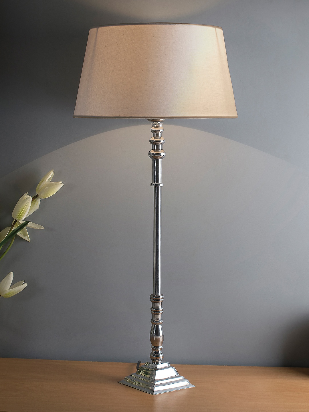 

Homesake Silver-Toned & White Solid Contemporary Chrome Finish Buffet Lamp