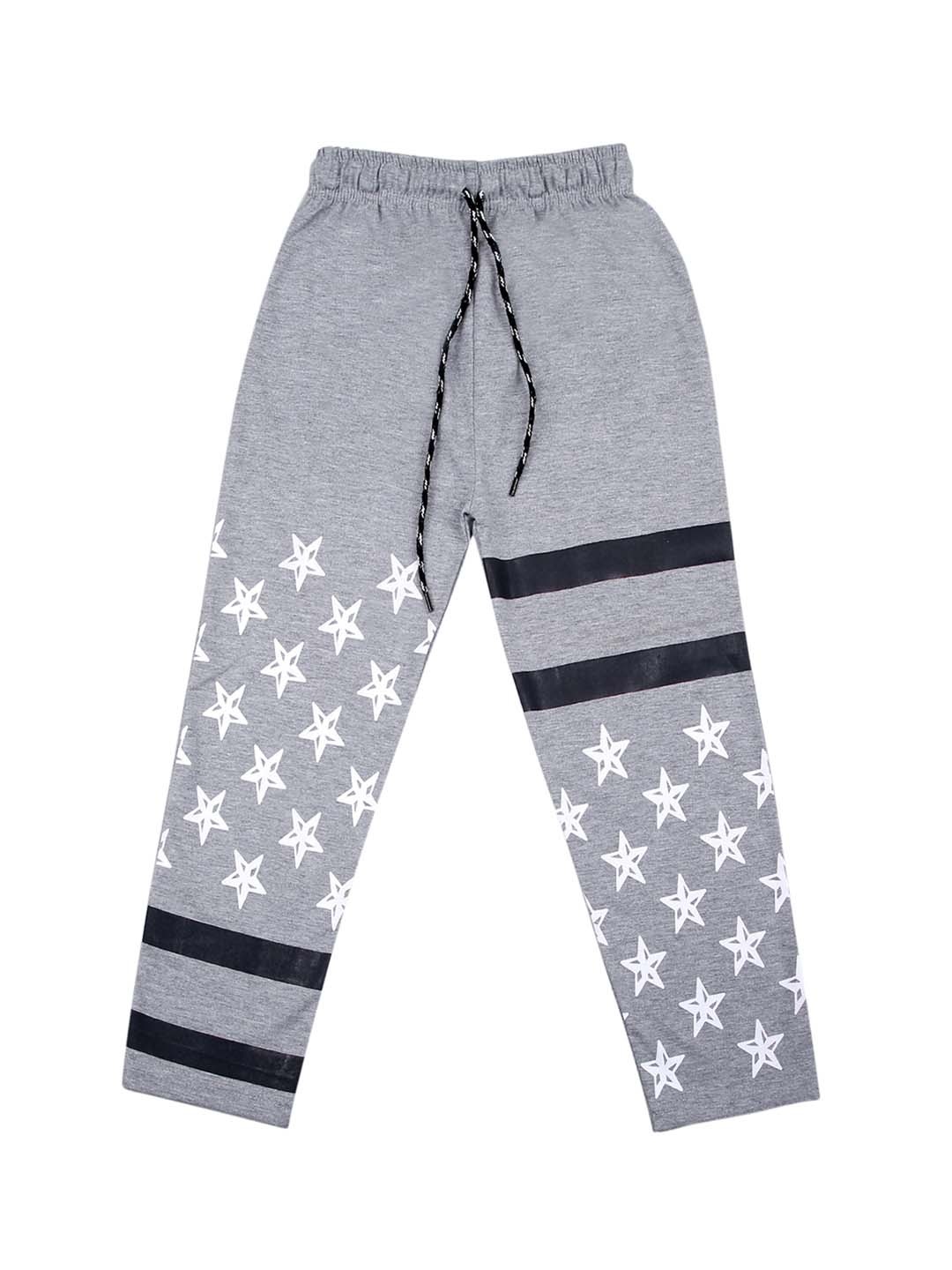 SWEET ANGEL Girls Grey Melange & White Printed Straight-Fit Track Pants