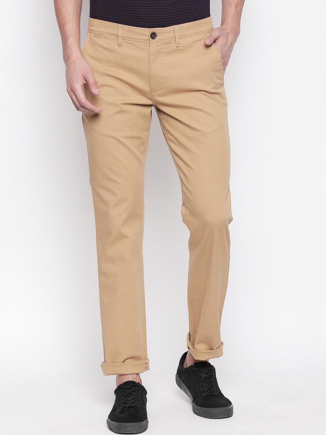 

BYFORD by Pantaloons Men Beige Slim Fit Solid Regular Trousers