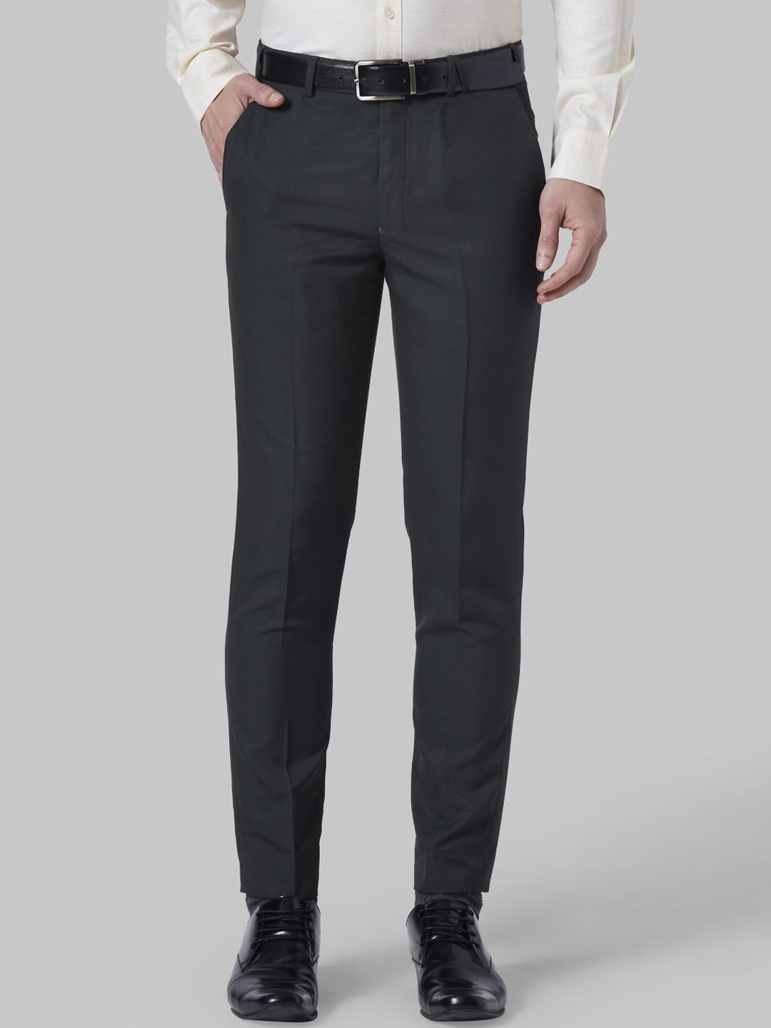 

Park Avenue Men Green Regular Fit Solid Formal Trousers