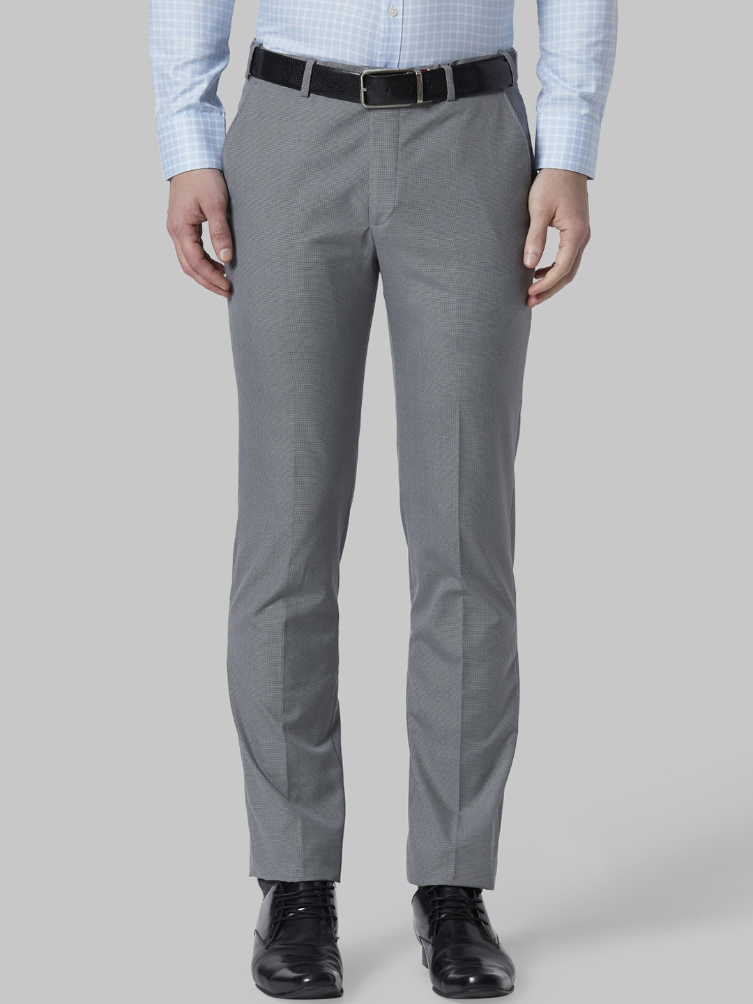 

Park Avenue Men Grey Slim Fit Checked Formal Trousers
