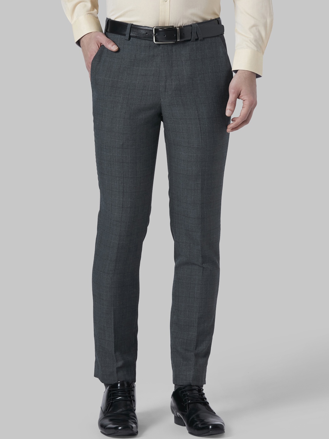 

Park Avenue Men Grey Regular Fit Checked Formal Trousers