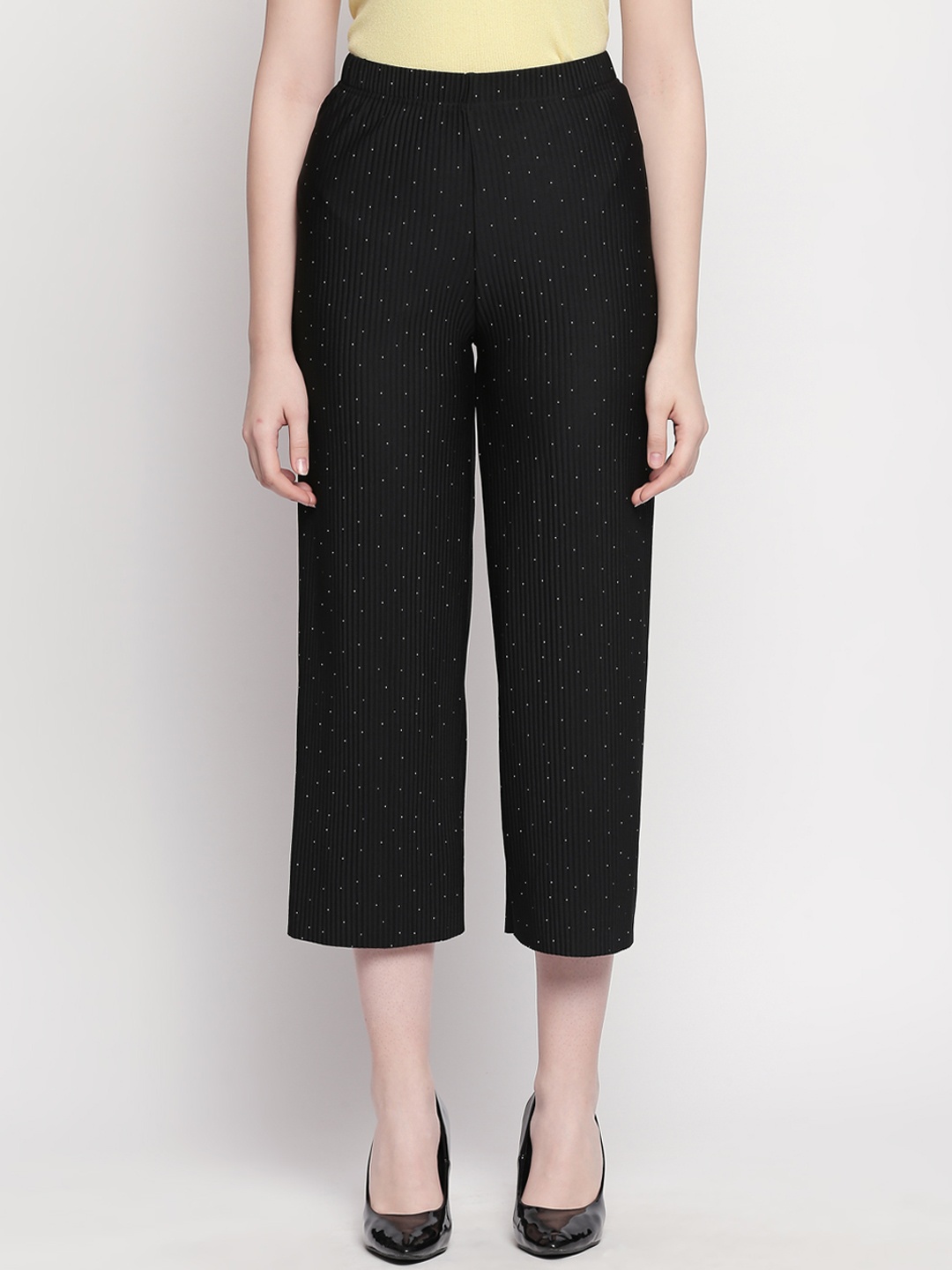 

Honey by Pantaloons Women Black Loose Fit Printed Parallel Trousers