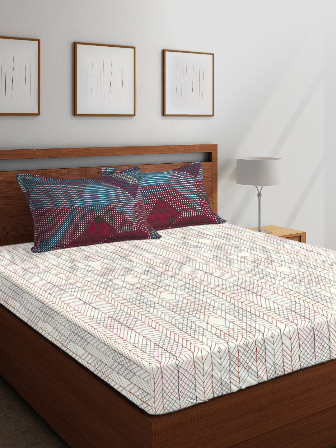 

Boutique Living India Multicoloured Abstract 300 TC Cotton 1 King Bedsheet with 2 Pillow Covers, Multi