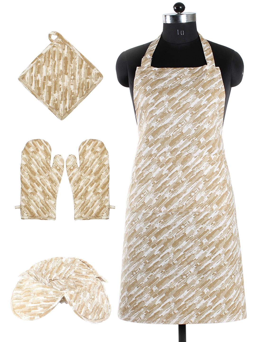 

House This Set of 5 Beige & White Printed Cotton Kitchen Linen Set