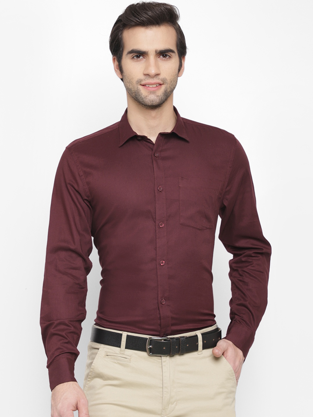 

cape canary Men Maroon Regular Fit Solid Formal Shirt