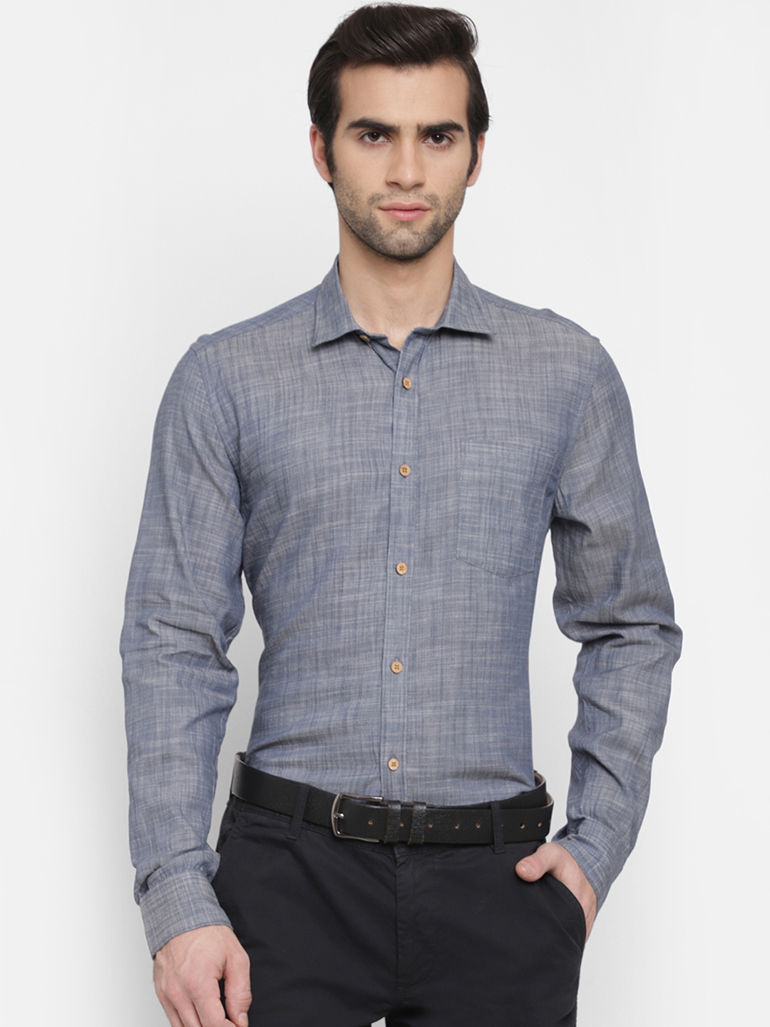 cape canary Men Blue Regular Fit Solid Formal Shirt