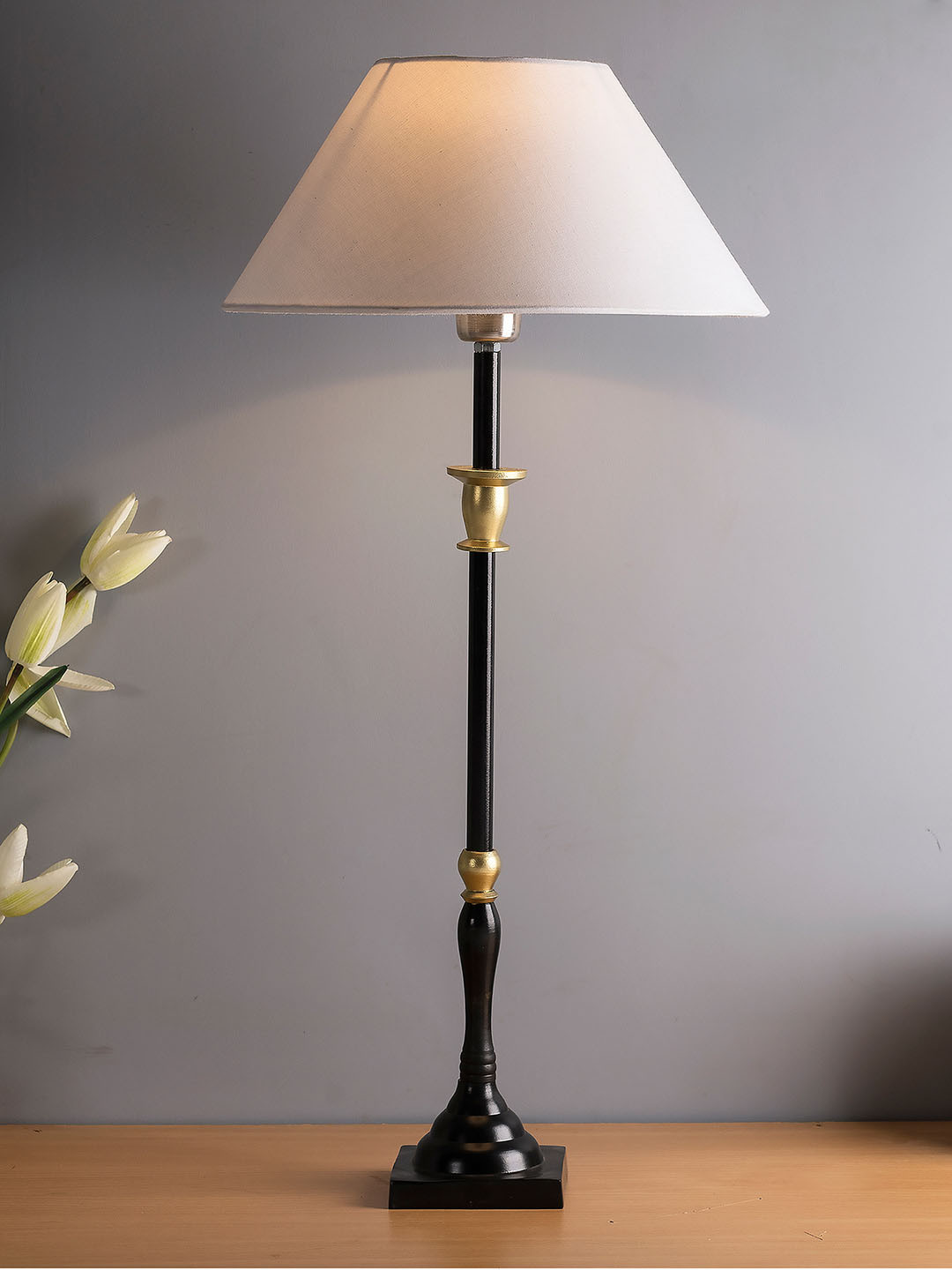 

Homesake Beige & Black Solid Handcrafted Candlestick Table Lamp