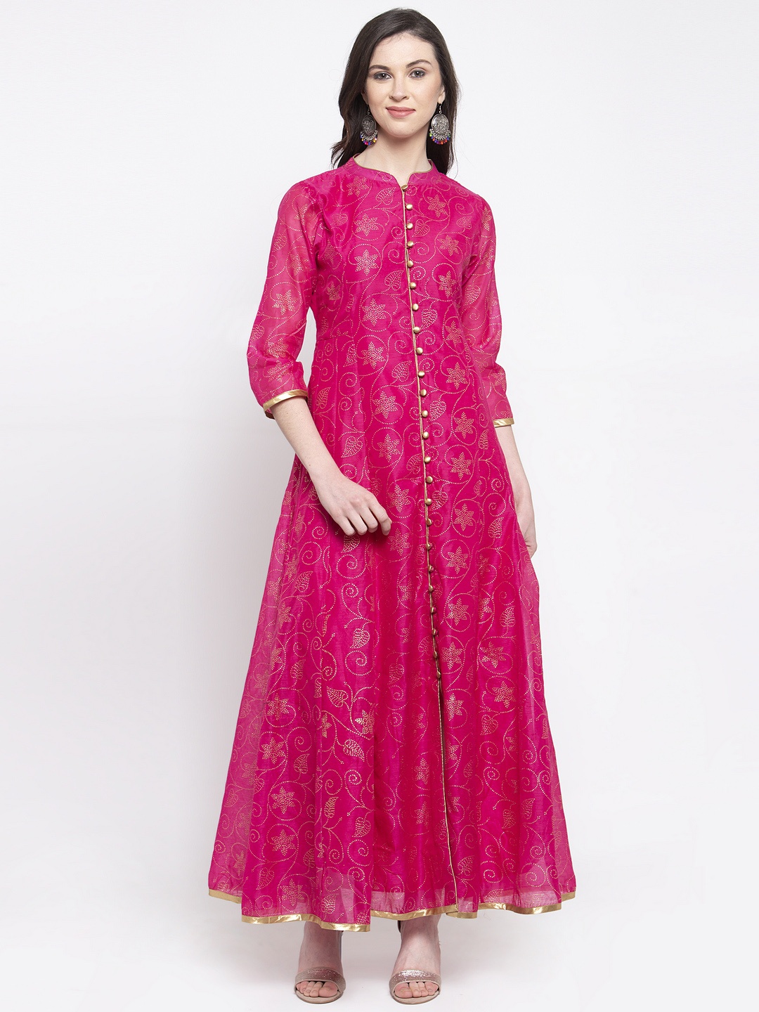 

Bhama Couture Women Fuchsia and Gold-toned Printed Anarkali Kurta, Pink