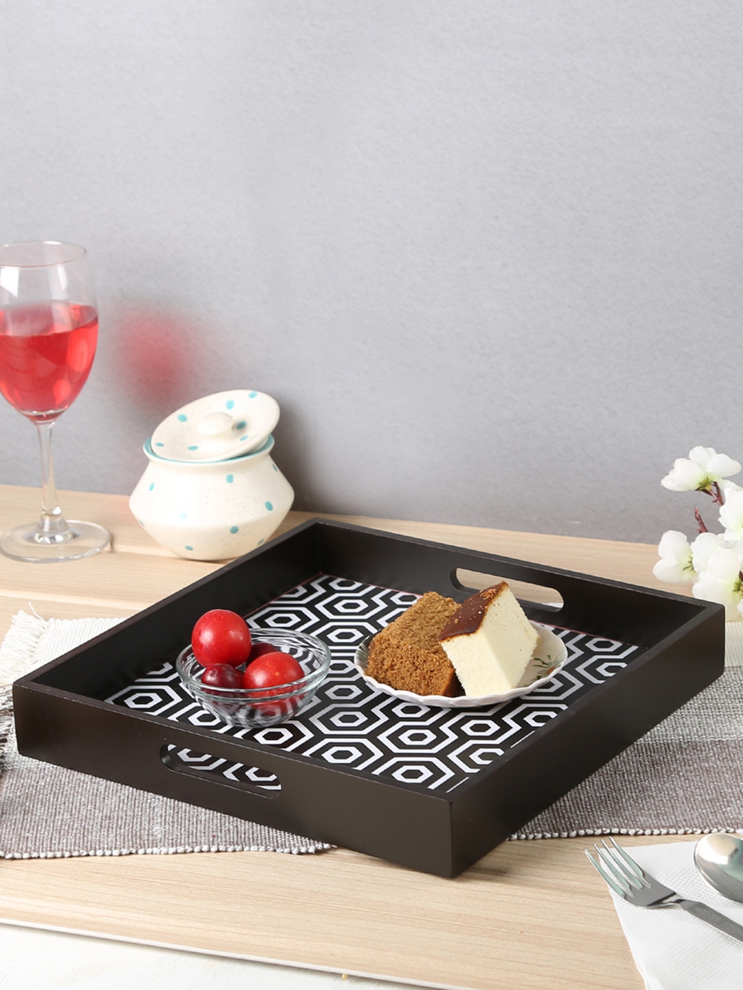 

Crayton Black & White MDF Large Square Serving Tray