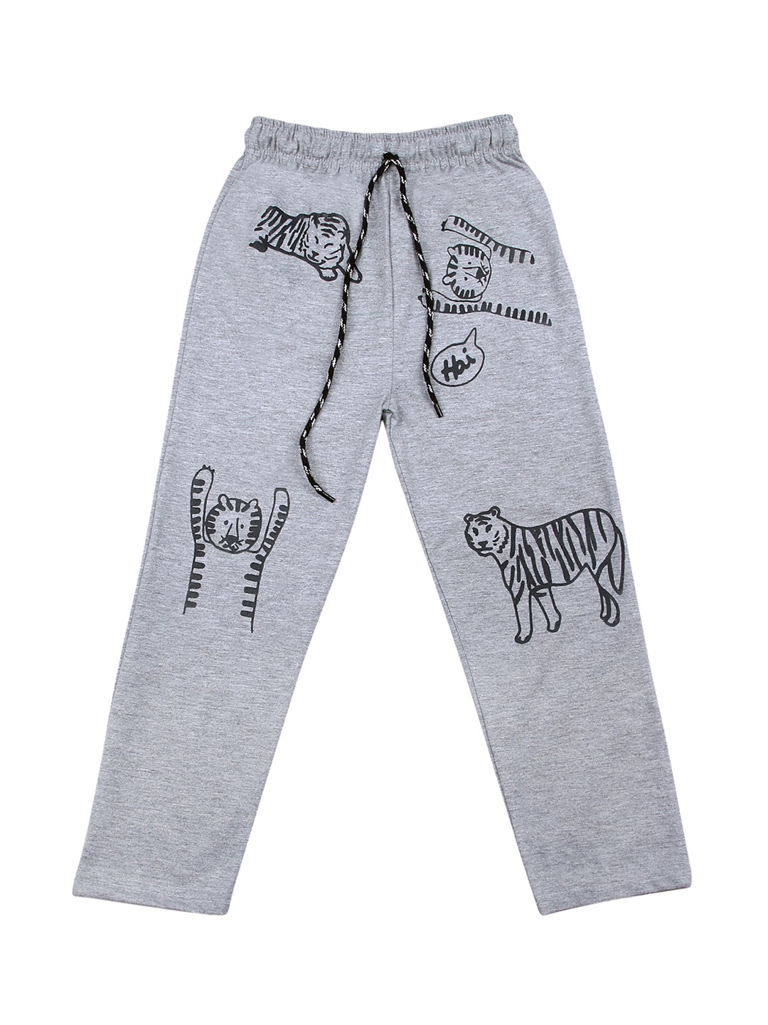 

SWEET ANGEL Girls Grey Melange & Black Tiger Printed Straight-Fit Track Pants