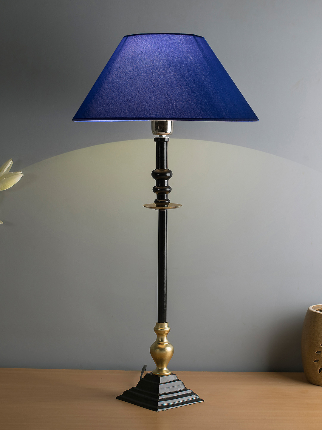 

Homesake Blue & Black Solid Handcrafted Bedside Standard Table Lamp with Shade