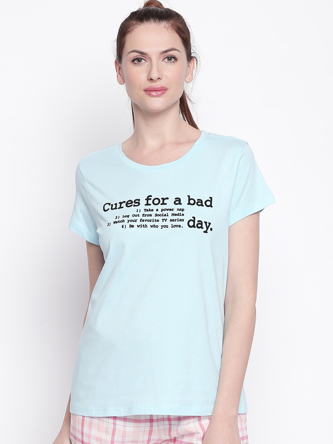 Dreamz by Pantaloons Women Blue Printed A-Line Lounge tshirt