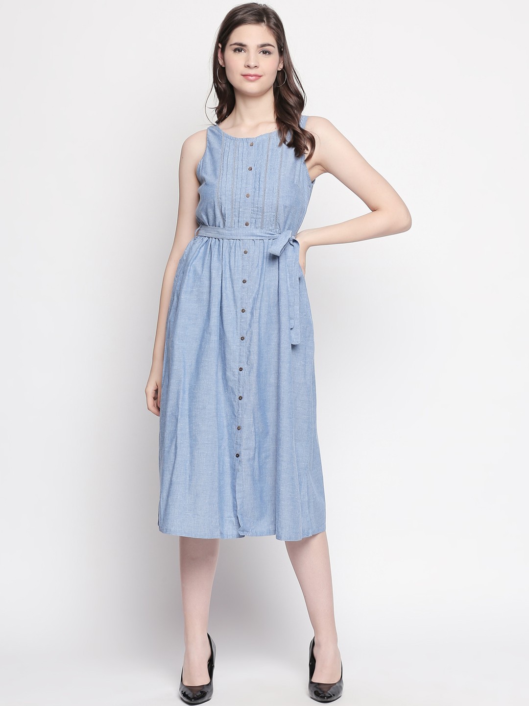 

AKKRITI BY PANTALOONS Women Blue Solid Fit and Flare Dress
