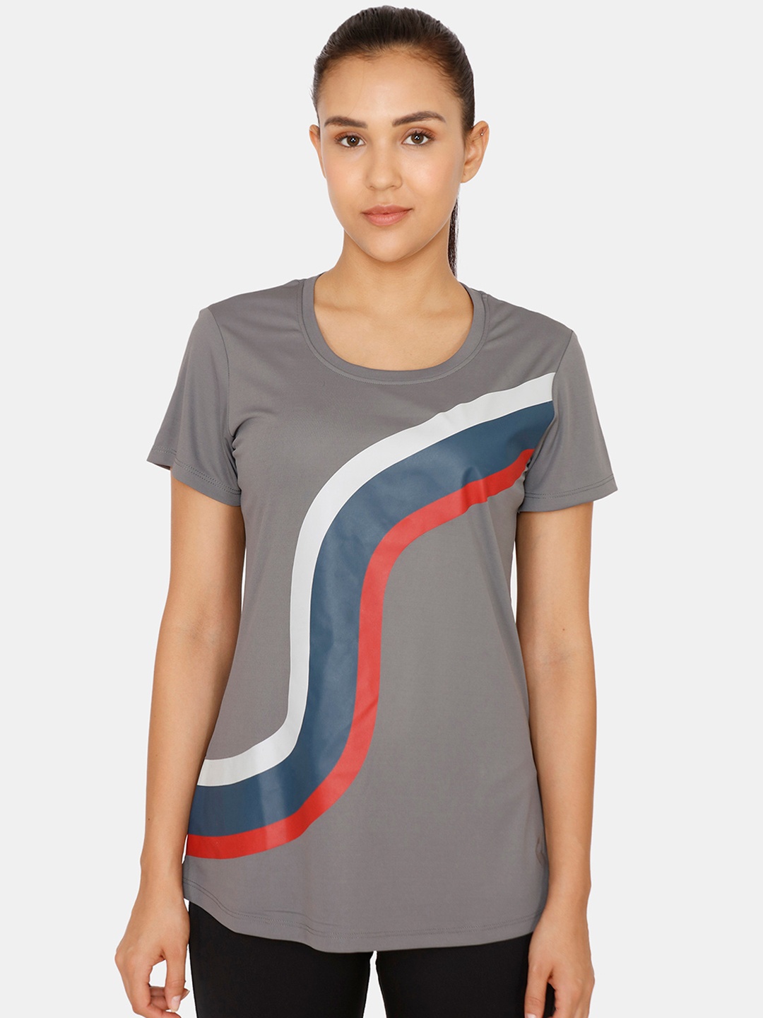

Zelocity by Zivame Women Grey Colourblocked Round Neck T-shirt