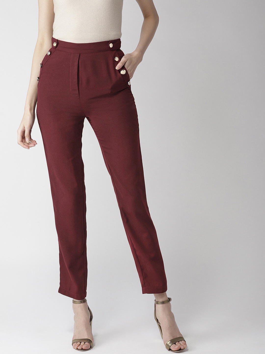 

QUIERO Women Maroon Regular Fit Solid Peg Trousers