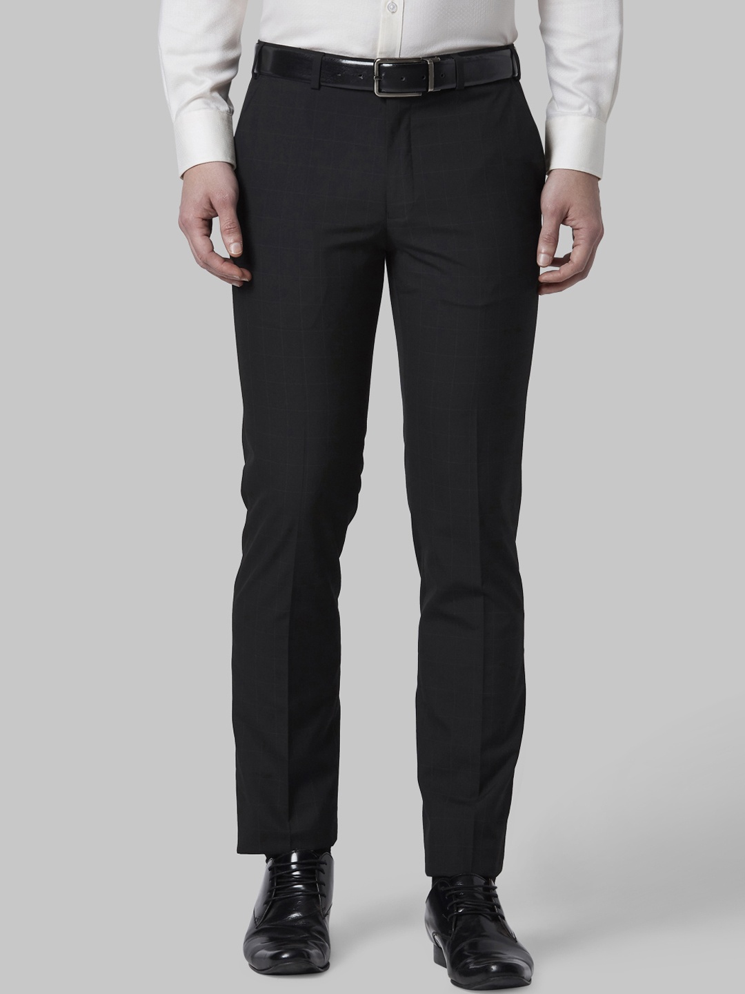 

Park Avenue Men Black Slim Fit Checked Formal Trousers