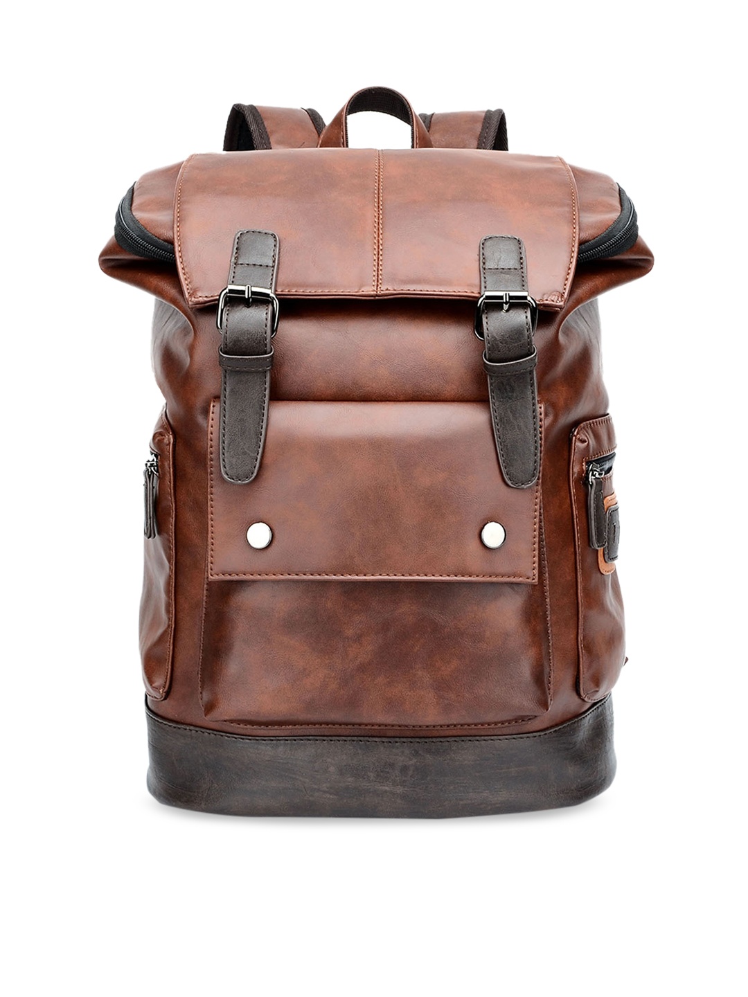 

FUR JADEN Unisex Coffee Brown Textured Backpack