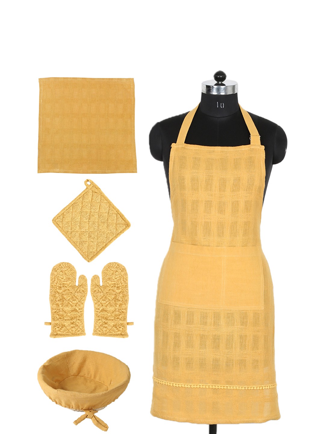 

House This Set of 6 Yellow Checked Cotton Kitchen Linen Set