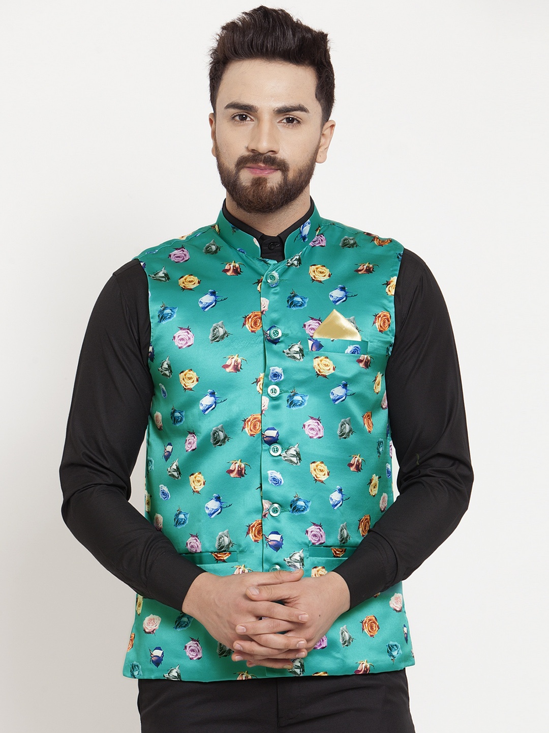 

KLOTTHE Printed Nehru Jacket, Green