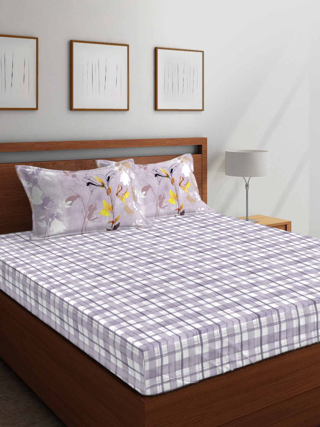 

Boutique Living India Purple & White Geometric 300 TC Cotton 1 King Bedsheet with 2 Pillow Covers