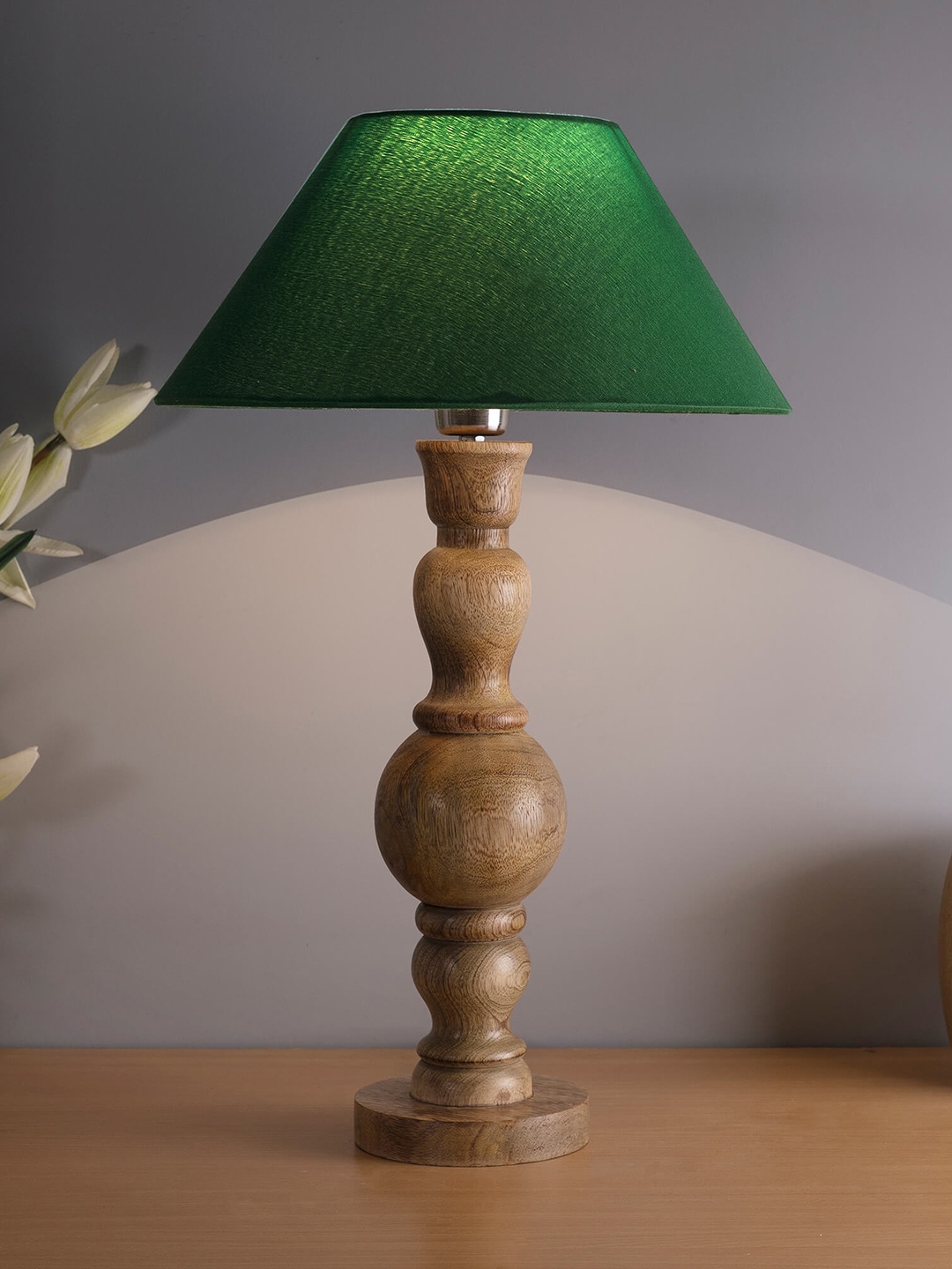 

Homesake Beige Solid Handcrafted Wood Bubble Bedside Lamp