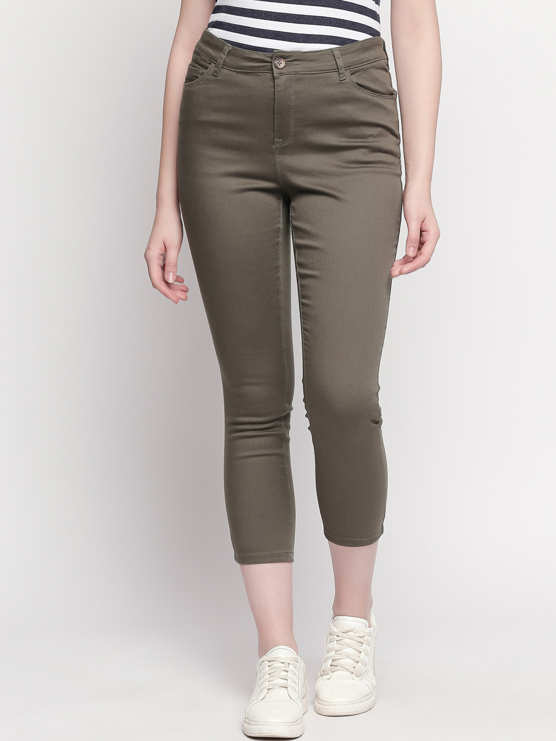 

Honey by Pantaloons Women Olive Green Regular Fit Solid Cigarette Trousers