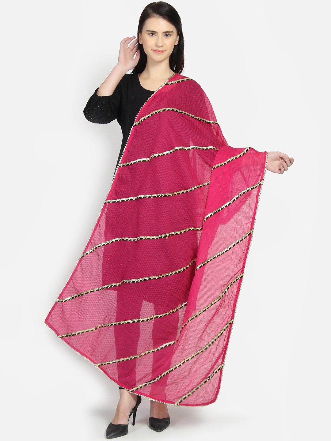 amraoo Pink & Gold-Toned Embroidered Dupatta