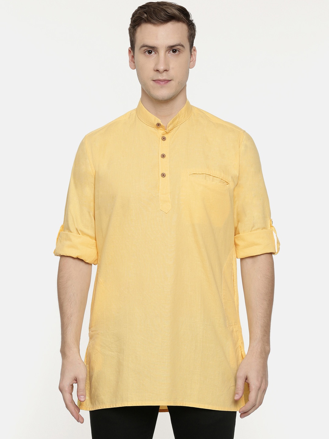 

ROLLER FASHIONS Men Yellow Solid Straight Kurta